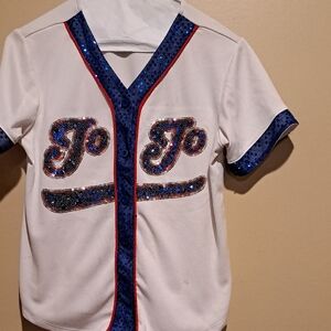 Girls JoJo Sequin Baseball Shirt - White and Blue